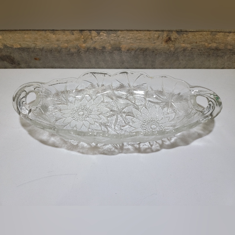 Vintage 1930s Indiana Glass Relish Tray Sunflower Print